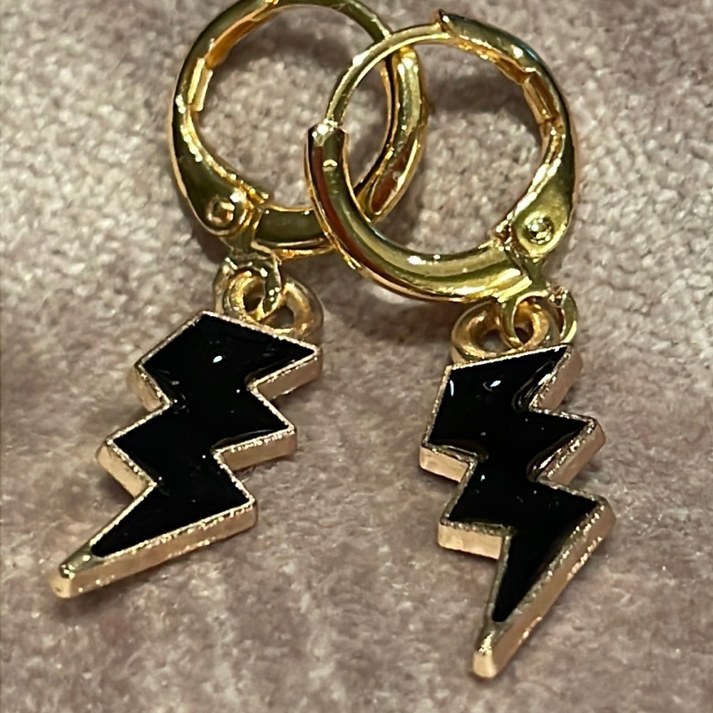 Black Lightning Bolt Earrings